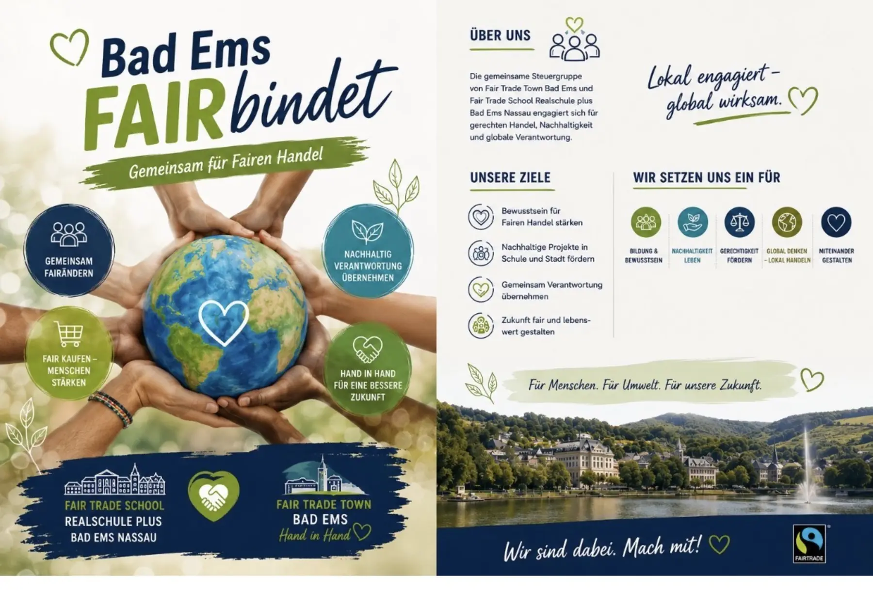 Flyer von Bad Ems FAIRbindet mit Zielen, Partnern und Panorama von Bad Ems